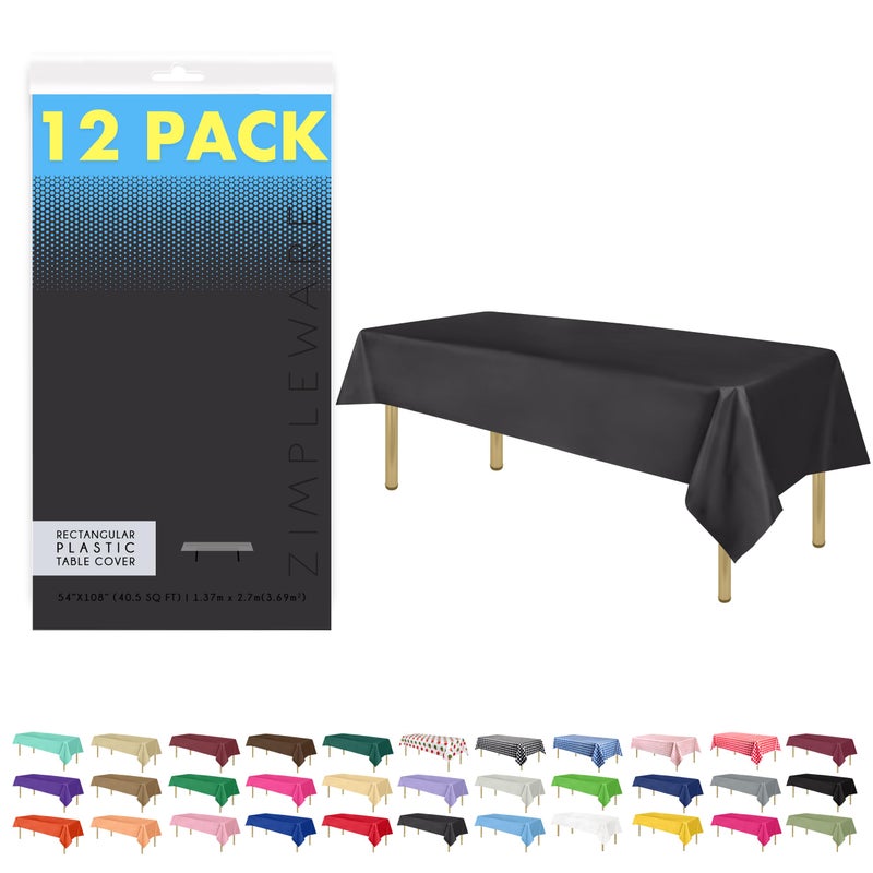 ZIMPLEWARE Premium Dark Grey Plastic Table Cloth Disposable (12 Pk) Plastic Tablecloths for Rectangle Tables (54in x 108in) Party Table Cloths Disposable for 6ft to 8ft Rectangle Tables - Image 1